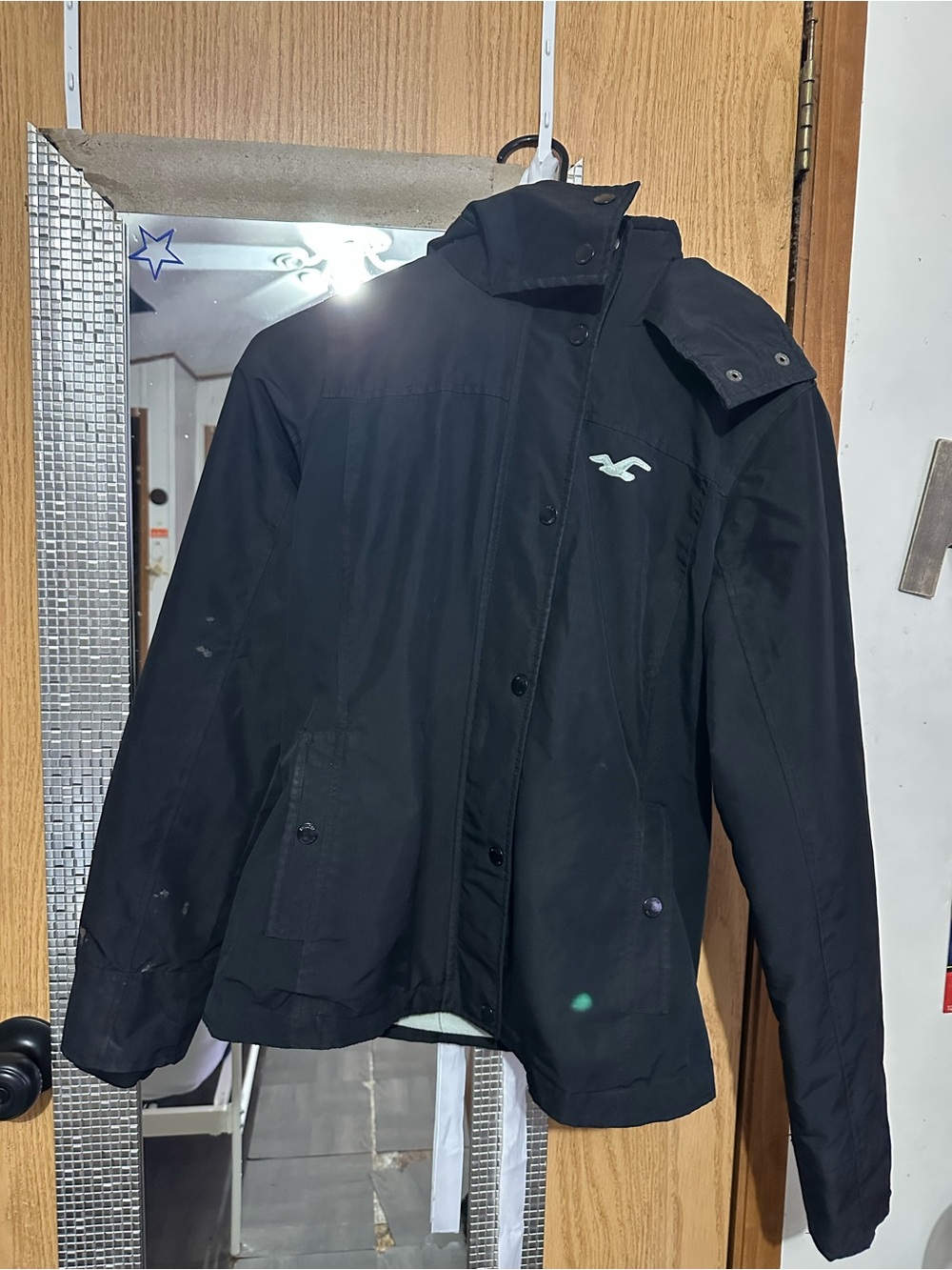 Hollister Black Hooded Ski Jacket with Logo